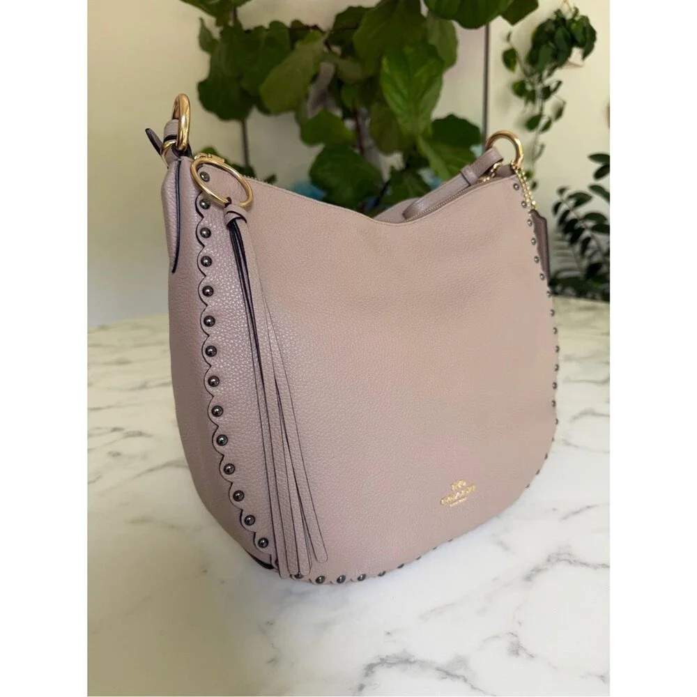 Coach Sutton Hobo with Scallop Rivets Crossbody Shoulder Bag 76436 Stone Taupe